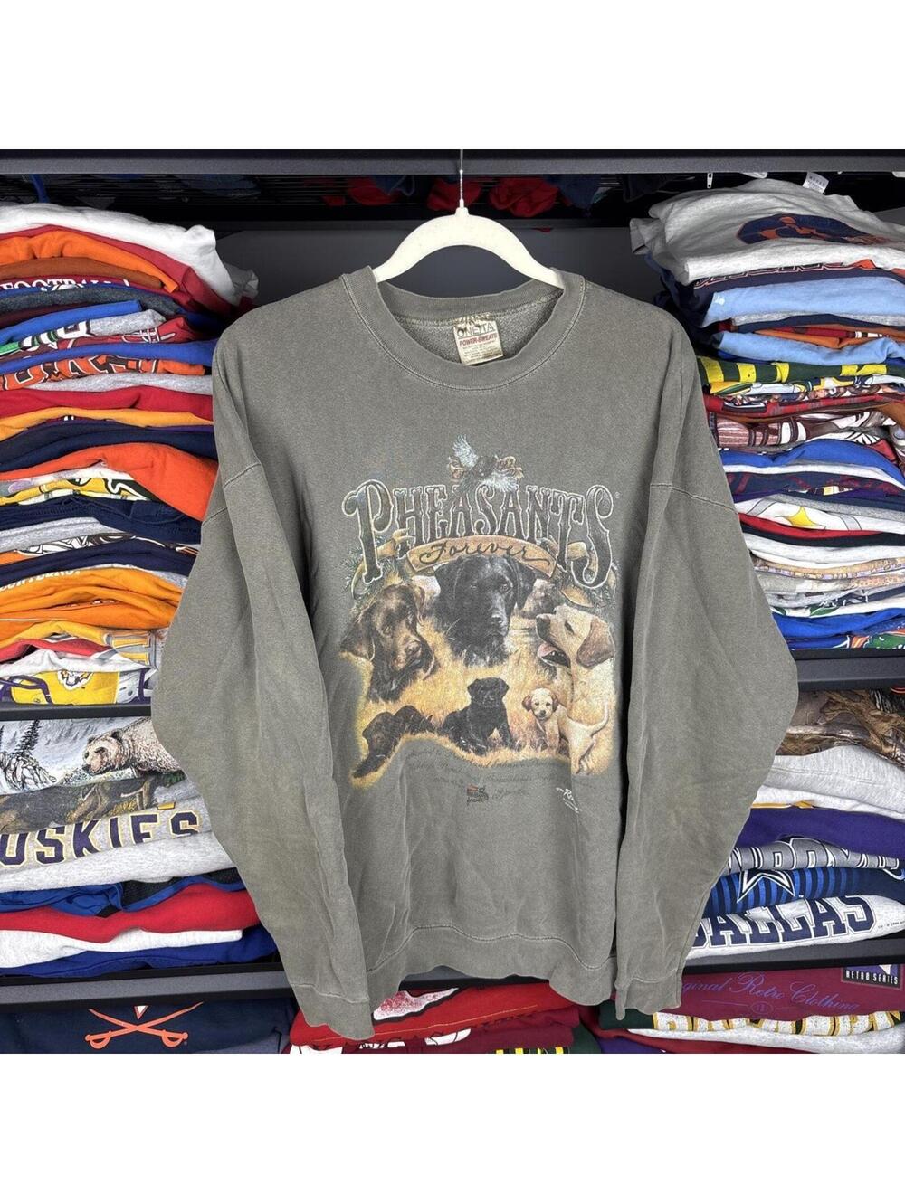 Vintage 90s Pheasants Forever Labrador Crewneck Sweatshirt Gray Sz L